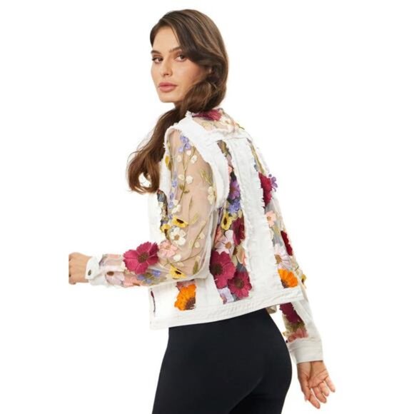 NWT - ADORE White Denim Jacket with Floral Embroidery - Picture 5 of 6